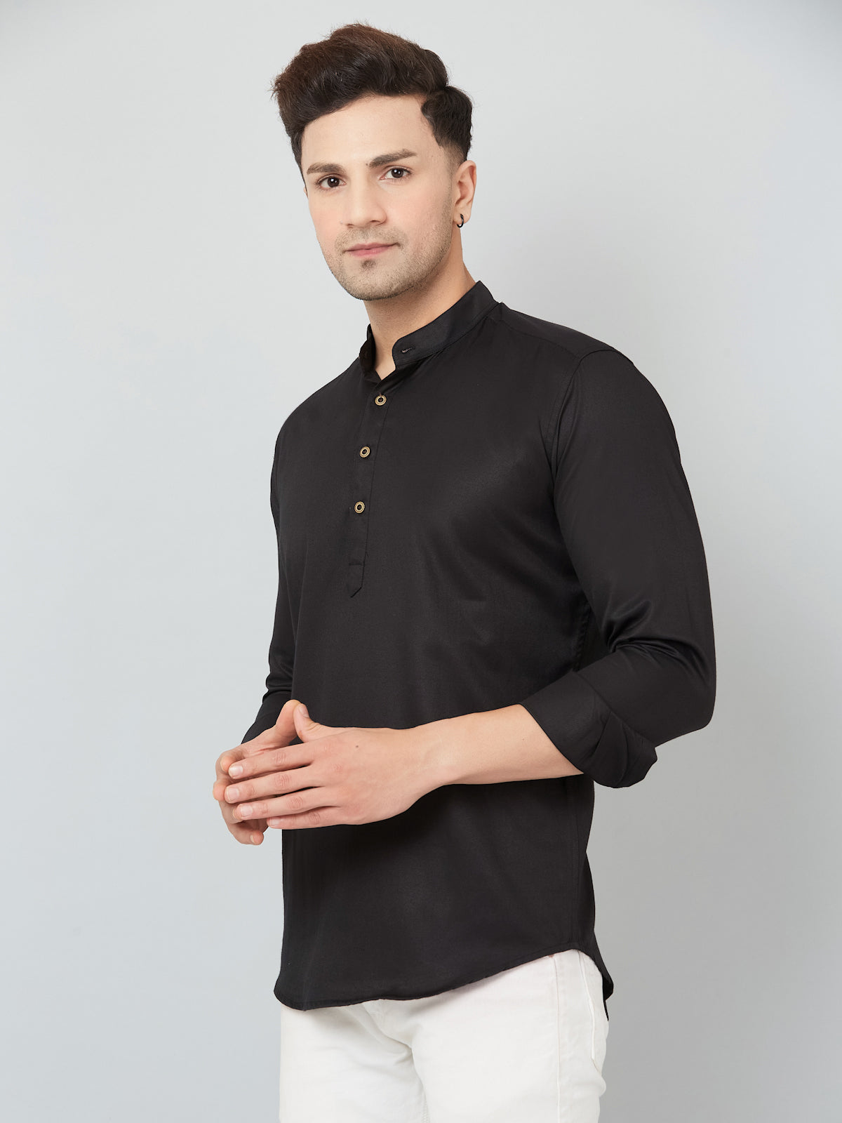 Louis Monarch Men Solid Black Pure Cotton Straight Short Kurta