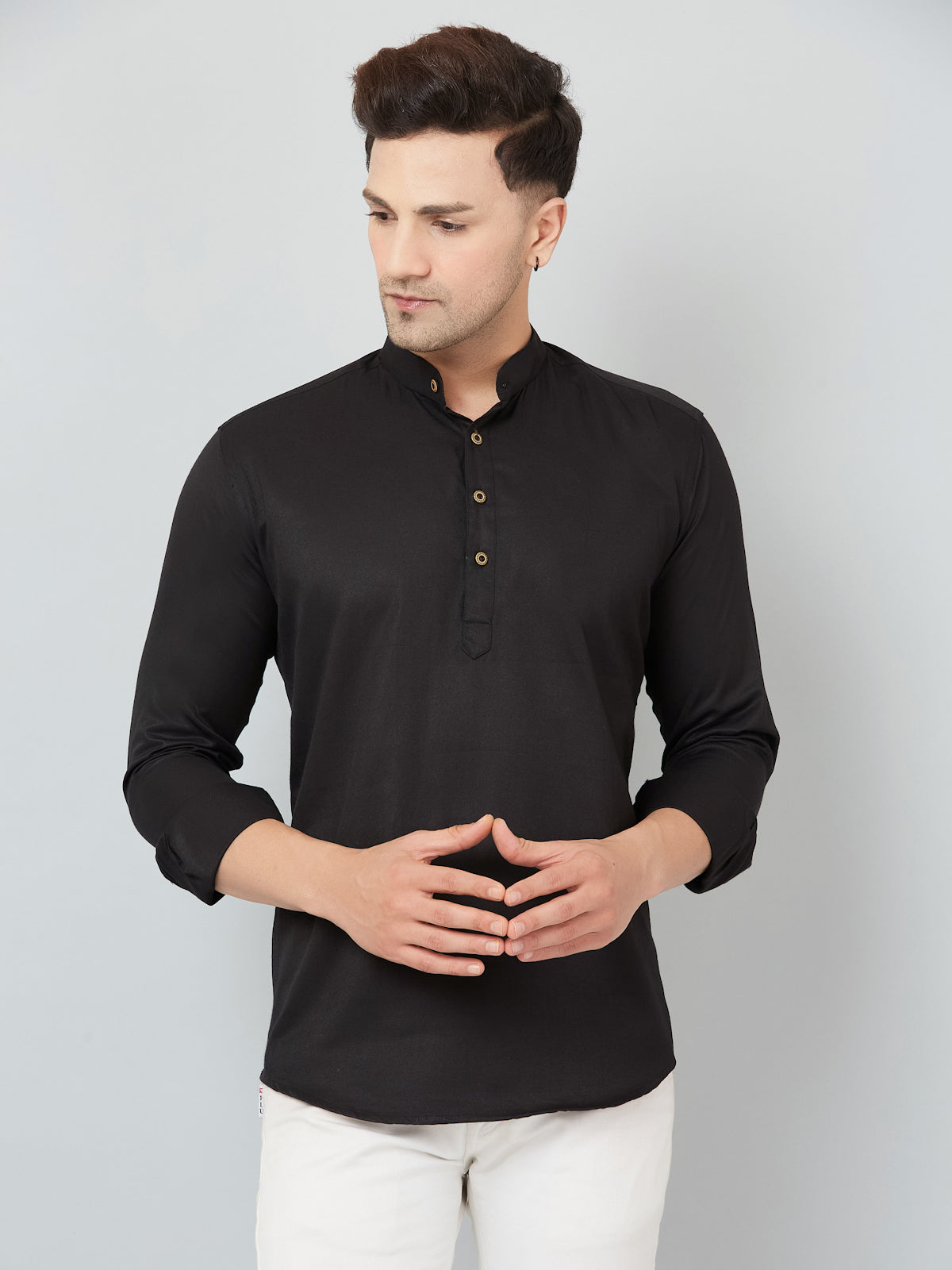 Louis Monarch Men Solid Black Pure Cotton Straight Short Kurta