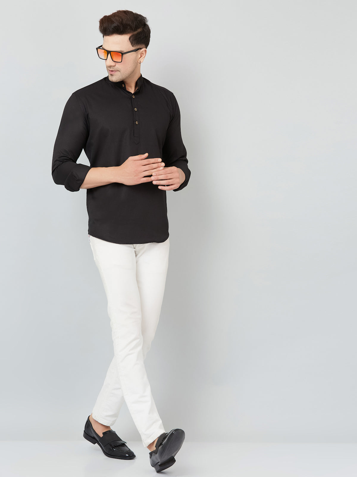 Louis Monarch Men Solid Black Pure Cotton Straight Short Kurta