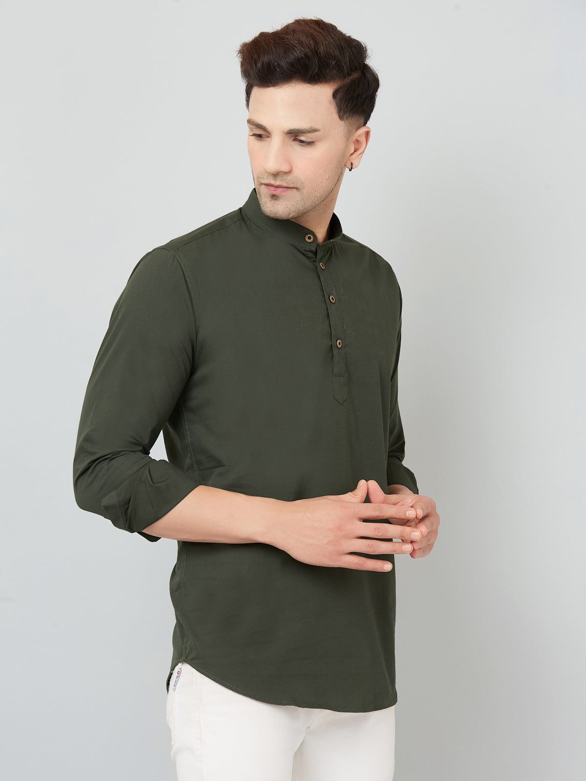 Louis Monarch Men Solid Green Pure Cotton Straight Short Kurta