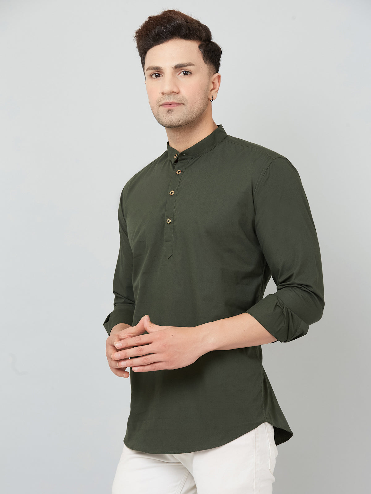 Louis Monarch Men Solid Green Pure Cotton Straight Short Kurta