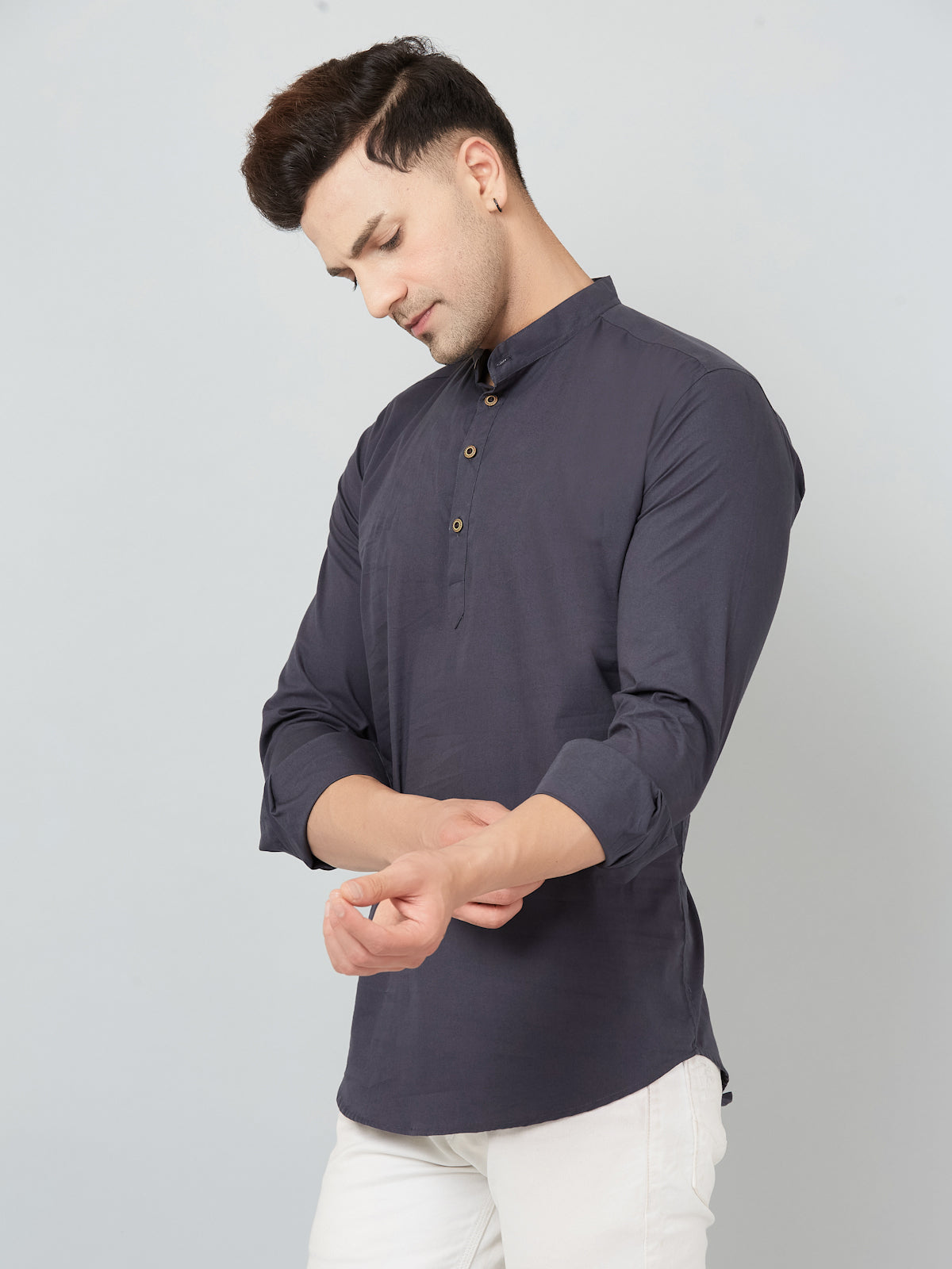 Louis Monarch Men Solid Grey Pure Cotton Straight Short Kurta