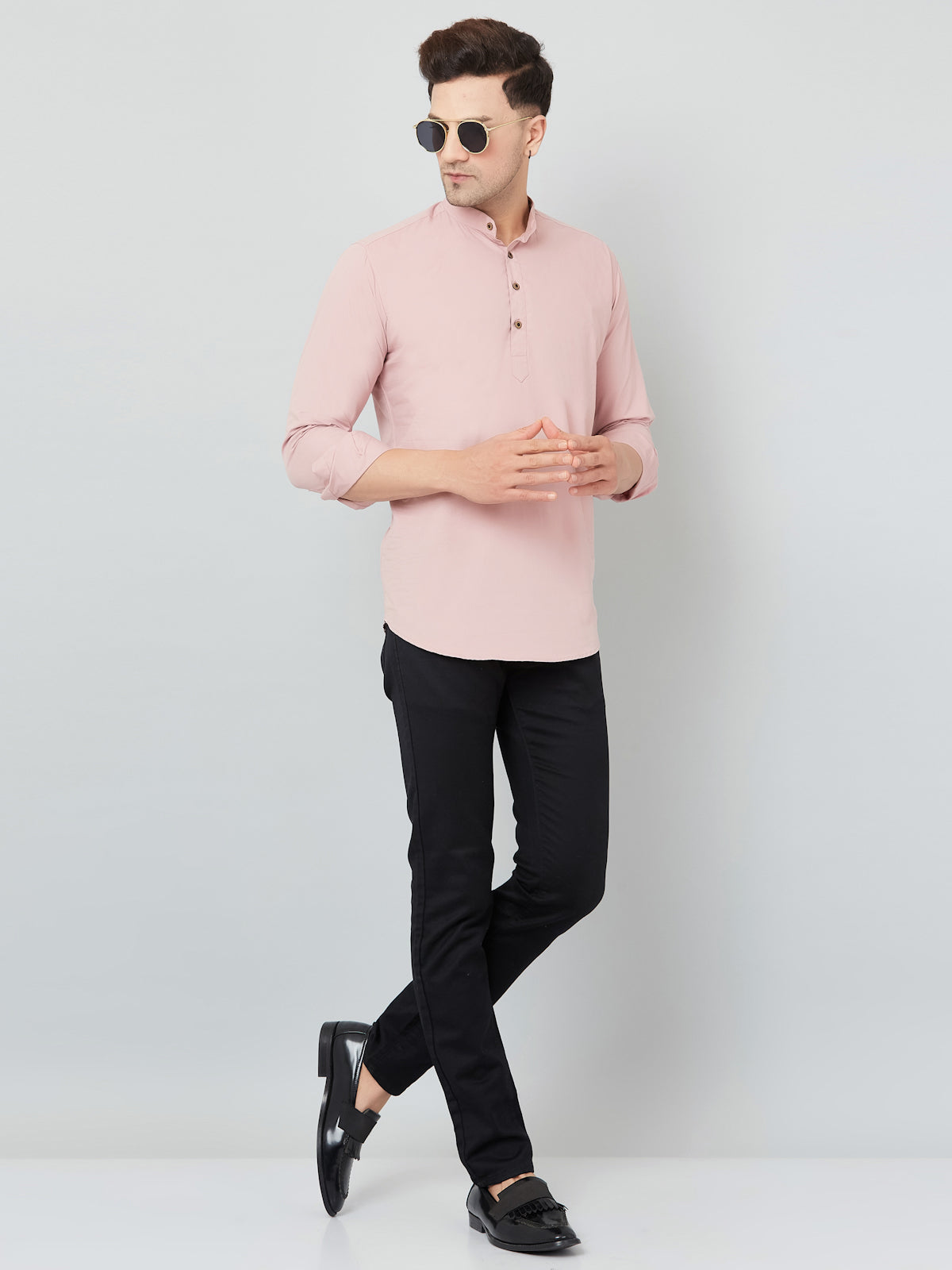 Louis Monarch Men Solid Peach Pure Cotton Straight Short Kurta