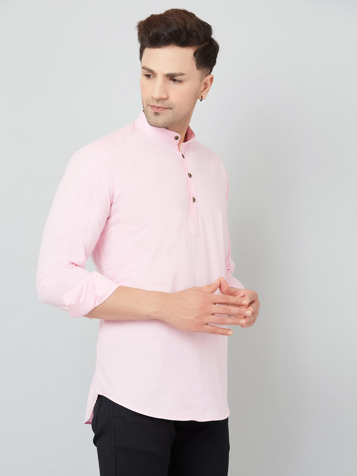 Louis Monarch Men Solid Pink Pure Cotton Straight Short Kurta