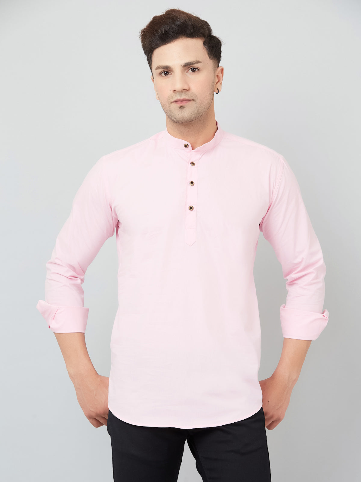 Louis Monarch Men Solid Pink Pure Cotton Straight Short Kurta