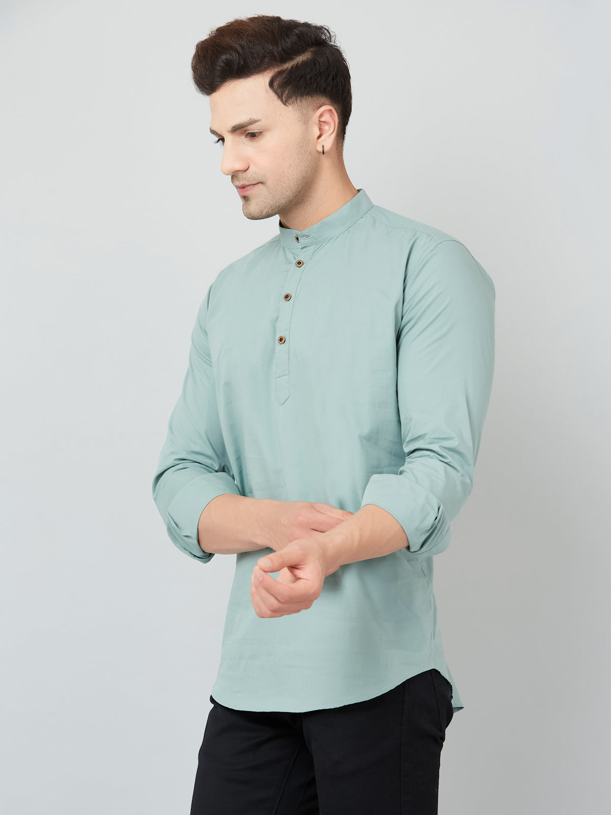 Louis Monarch Men Solid Pista Pure Cotton Straight Short Kurta