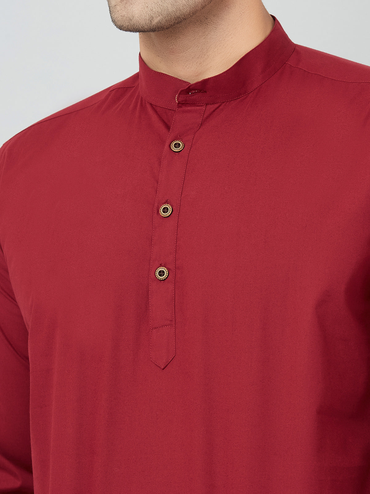 Louis Monarch Men Solid Maroon Pure Cotton Straight Short Kurta
