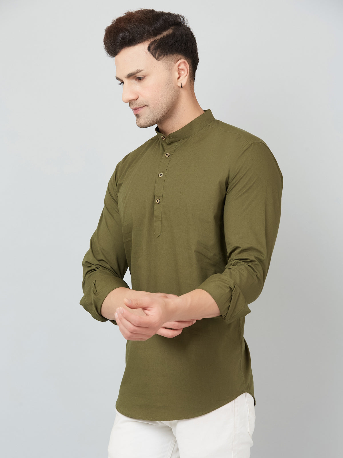 Louis Monarch Men Solid Green Pure Cotton Straight Short Kurta
