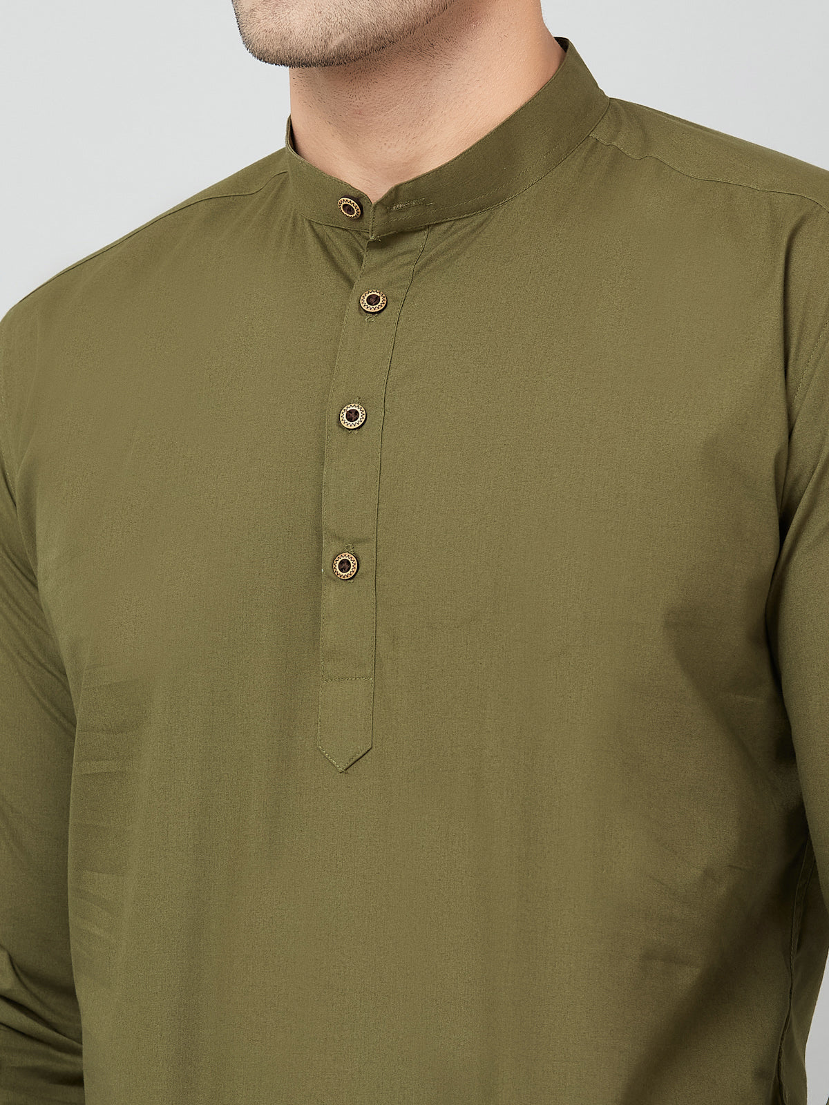 Louis Monarch Men Solid Green Pure Cotton Straight Short Kurta