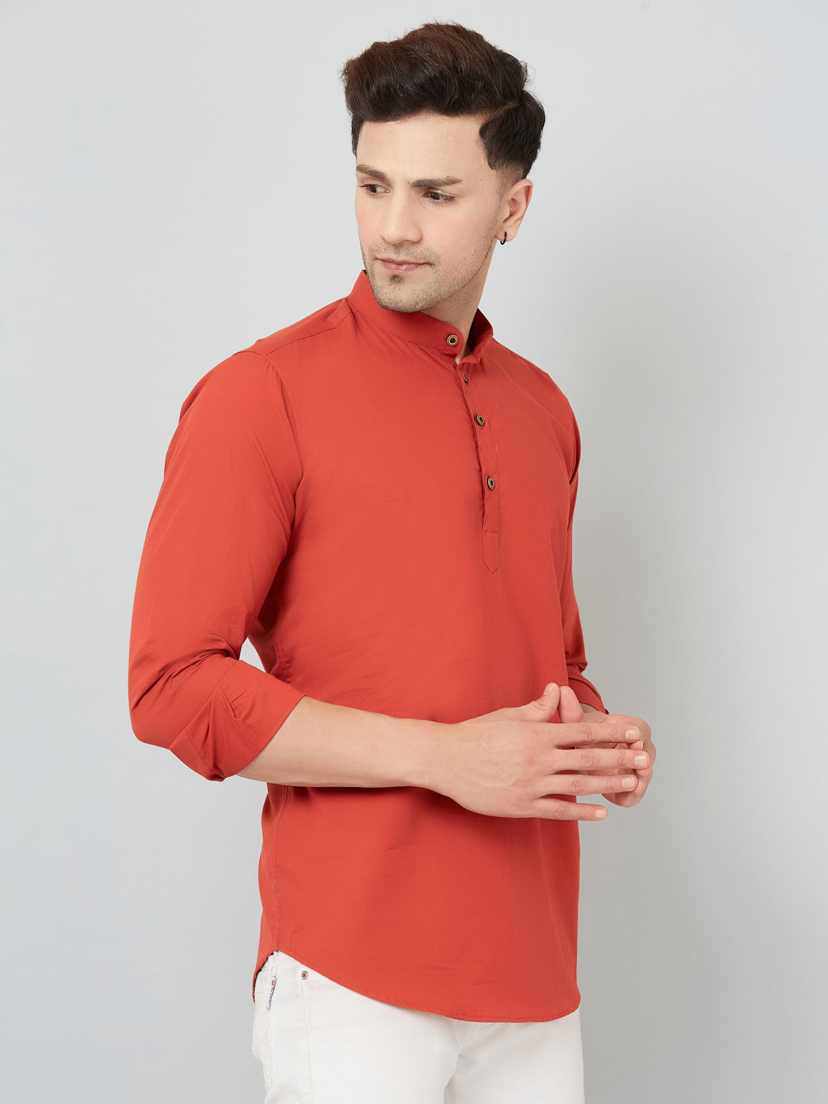 Louis Monarch Men Solid Orange Pure Cotton Straight Short Kurta