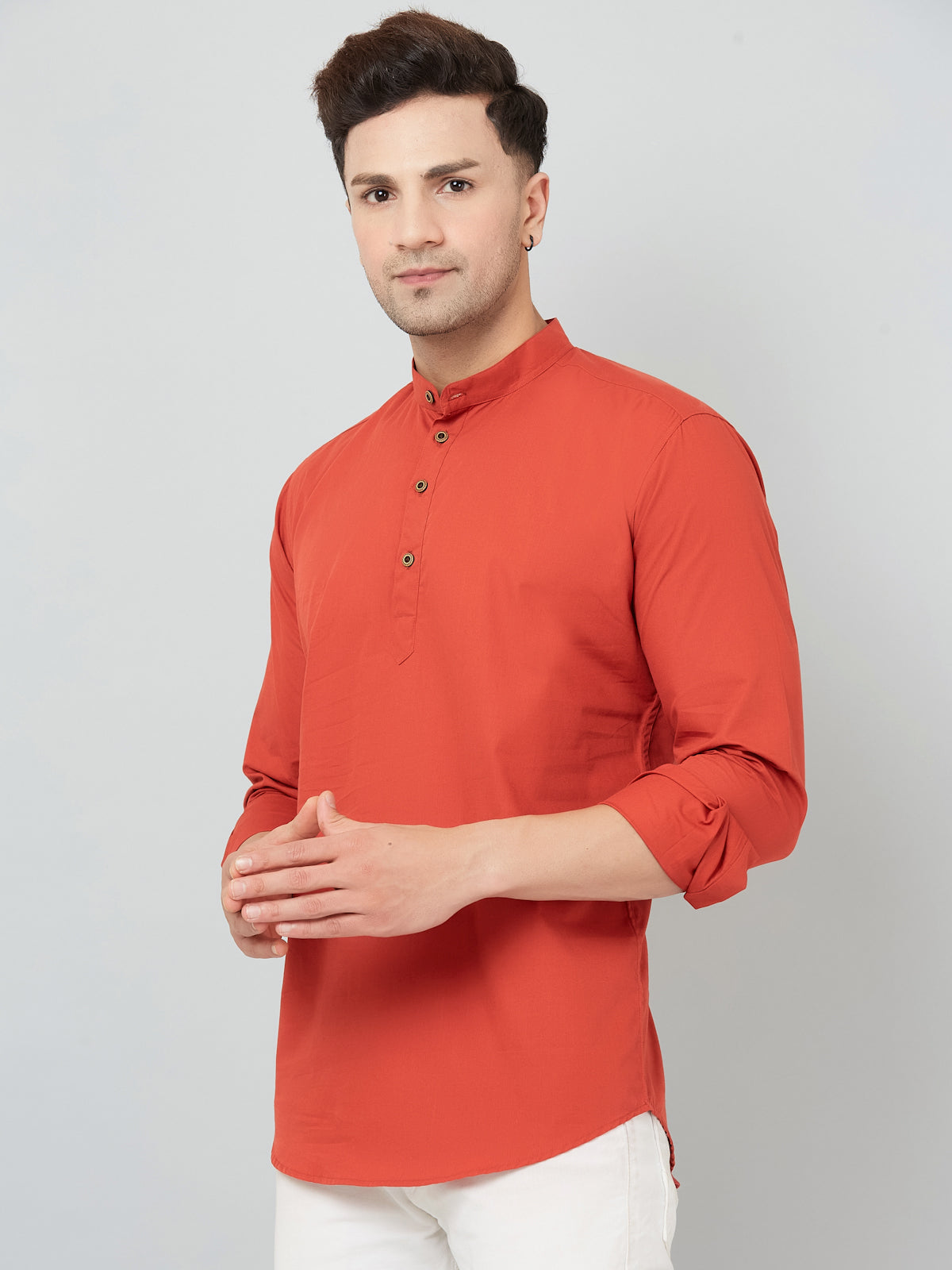Louis Monarch Men Solid Orange Pure Cotton Straight Short Kurta