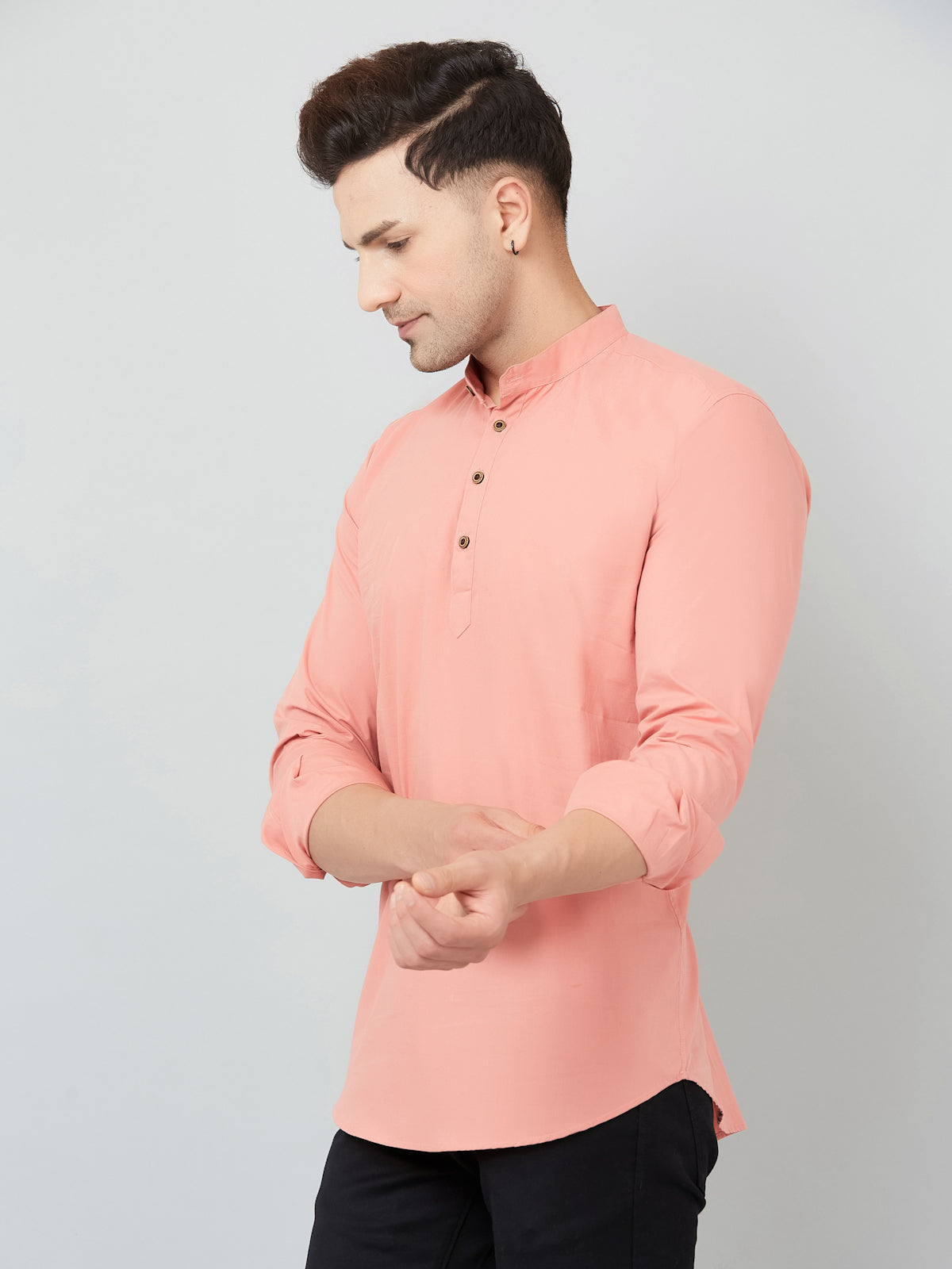Louis Monarch Men Solid Peach Pure Cotton Straight Short Kurta