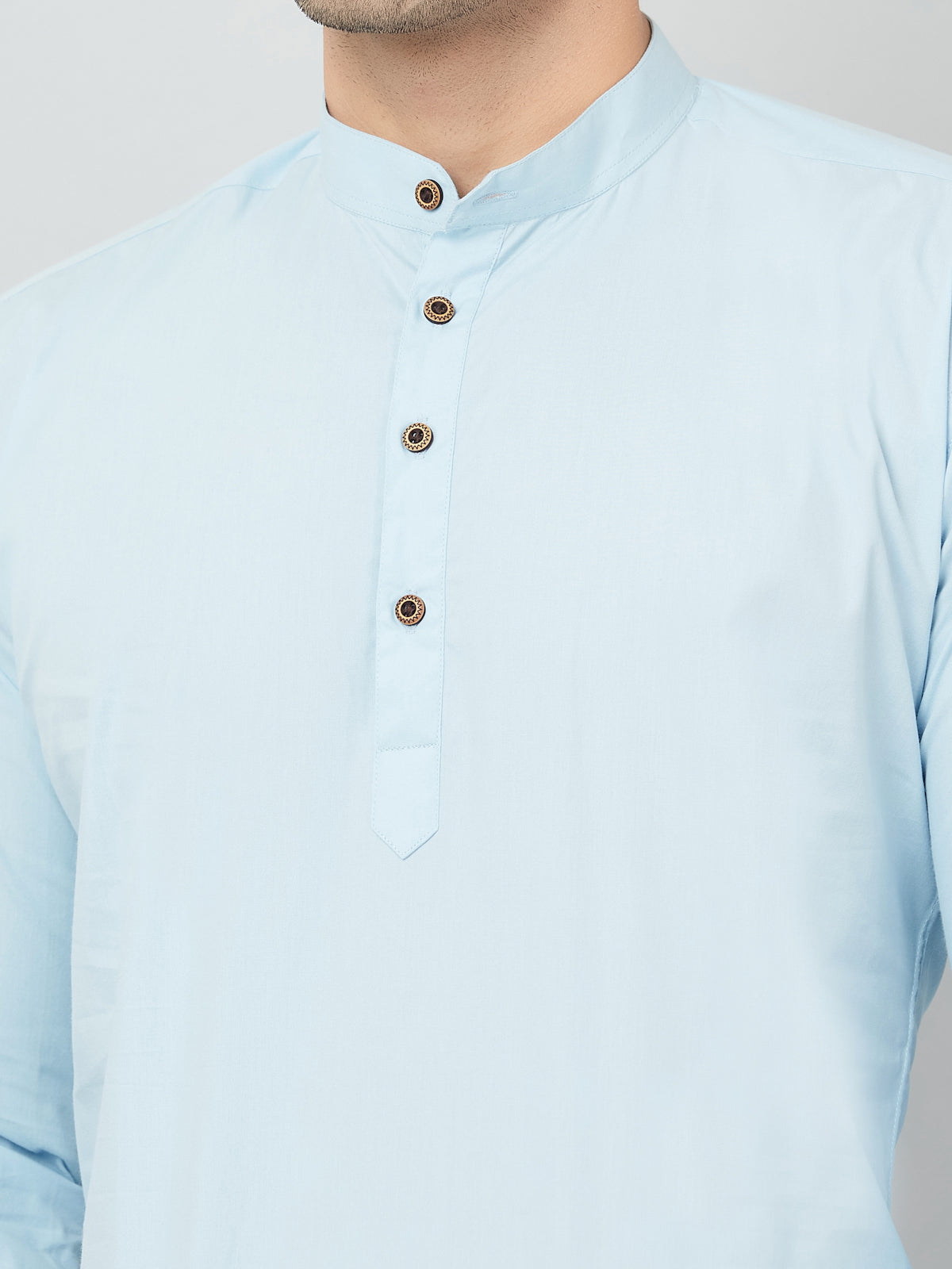 Louis Monarch Men Solid Sky Blue Pure Cotton Straight Short Kurta