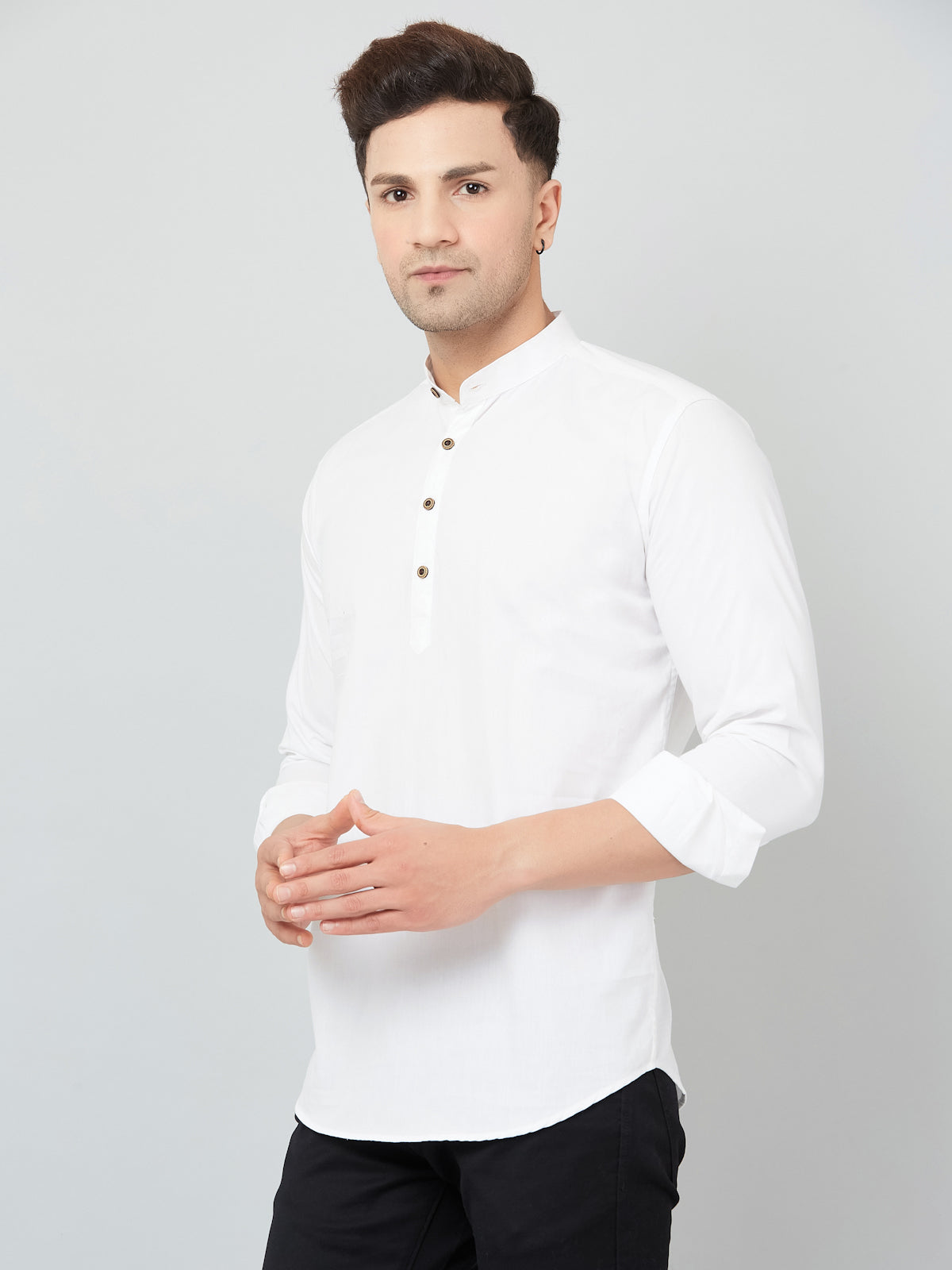 Louis Monarch Men Solid White Pure Cotton Straight Short Kurta