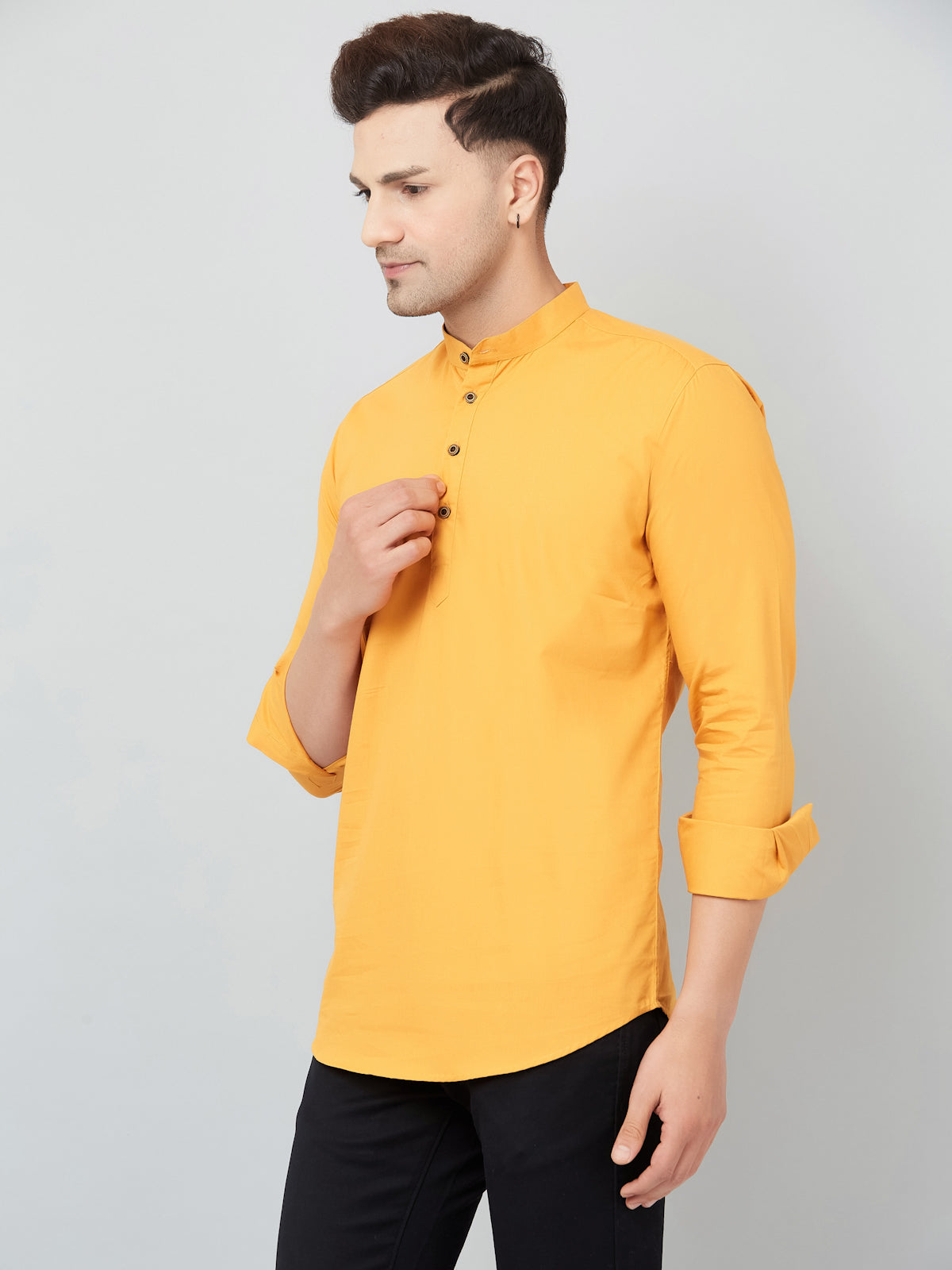 Louis Monarch Men Solid Yellow Pure Cotton Straight Short Kurta