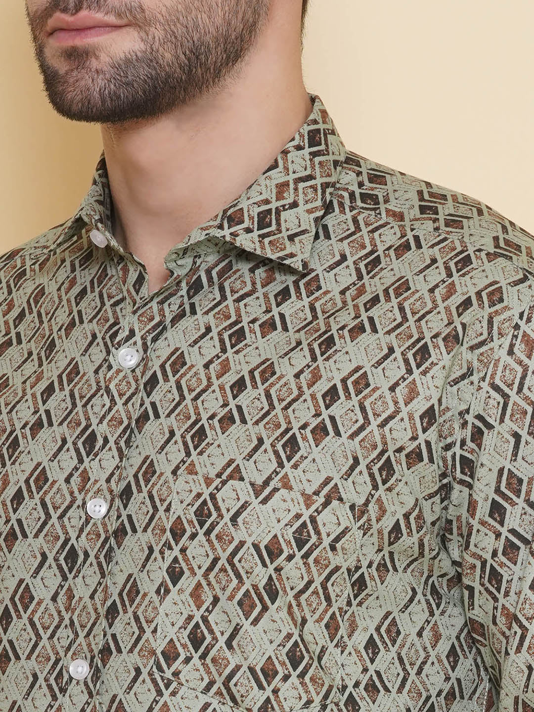 Louis Monarch Men Regular Fit Printed Green Spread Collar Casual Shirt