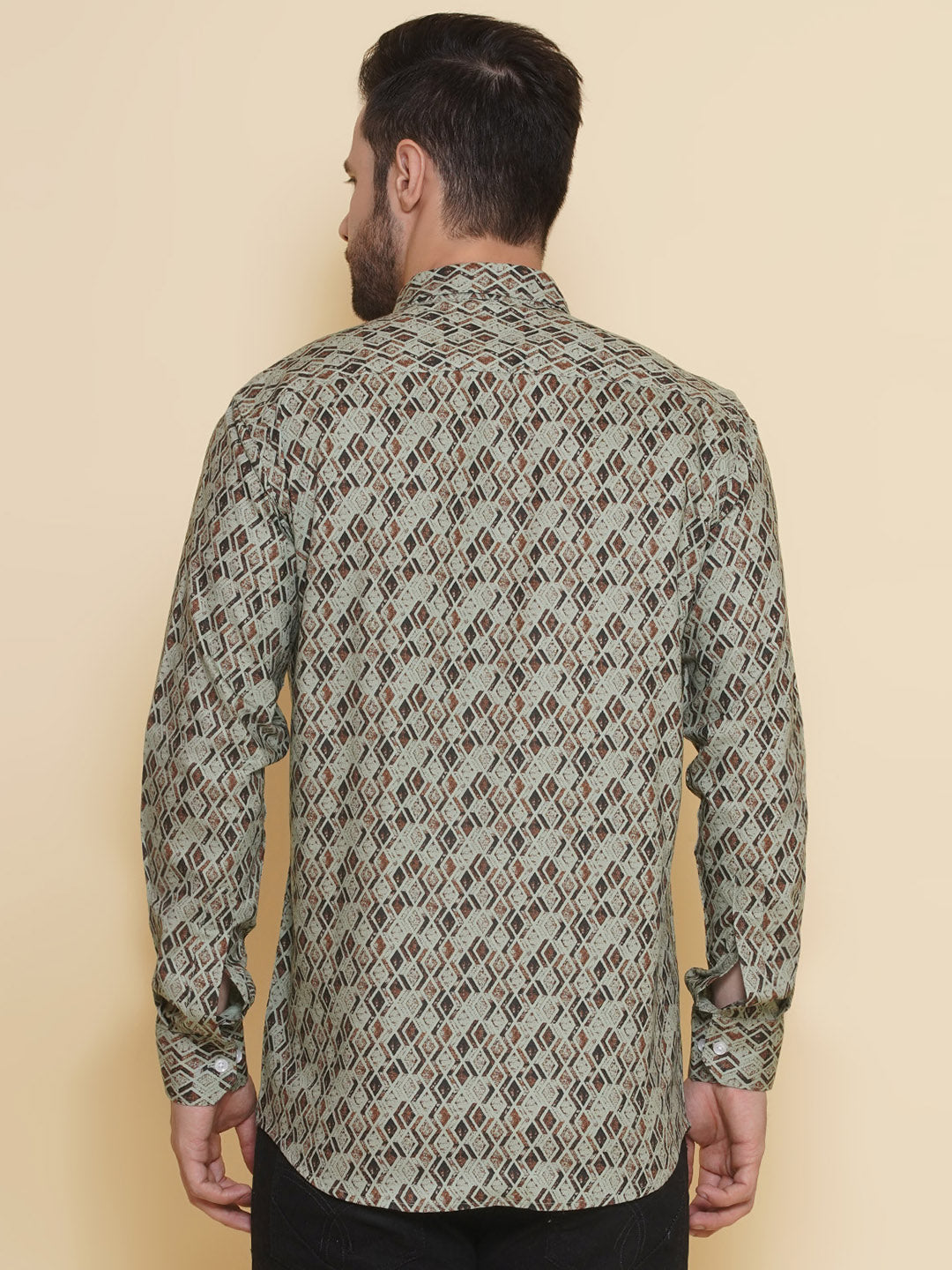 Louis Monarch Men Regular Fit Printed Green Spread Collar Casual Shirt