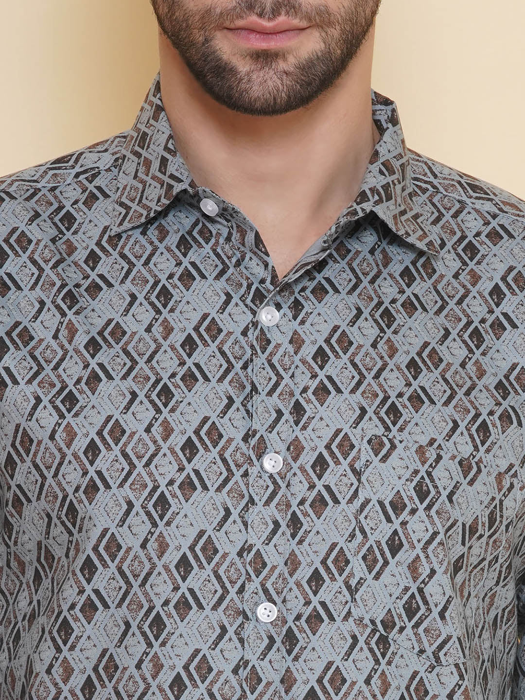 Louis Monarch Men Regular Fit Printed Sky Blue Spread Collar Casual Shirt