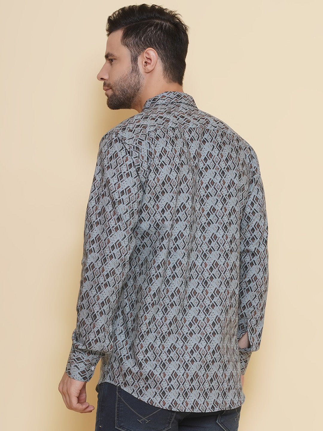 Louis Monarch Men Regular Fit Printed Sky Blue Spread Collar Casual Shirt