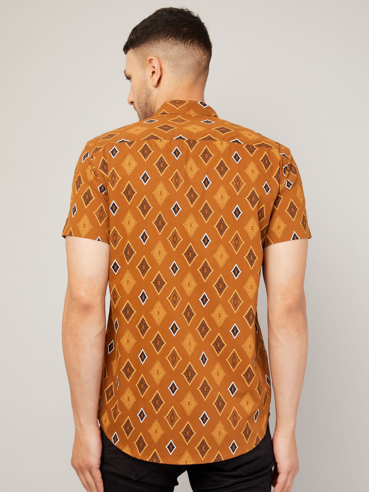 Louis Monarch Men Regular Fit Brown Printed Spread Collar Casual Half Shirt