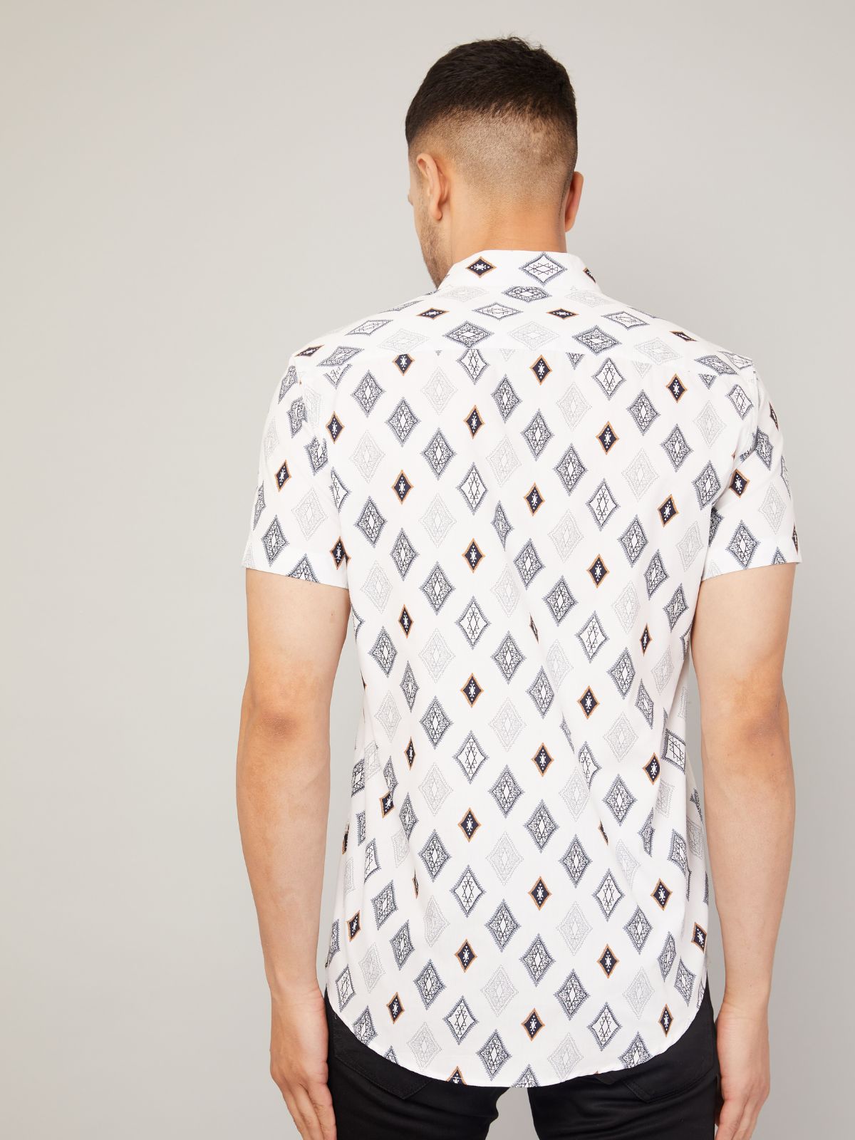 Louis Monarch Men Regular Fit White Printed Spread Collar Casual Half Shirt