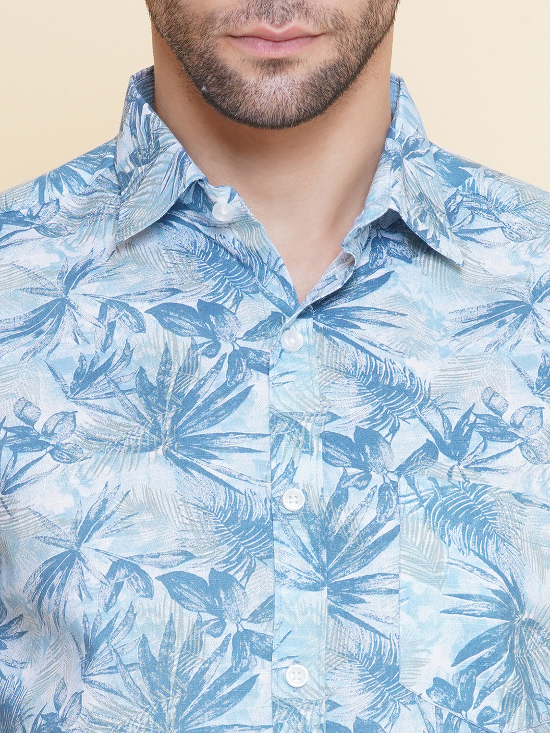 Louis Monarch Men Regular Fit Blue Printed Spread Collar Casual Half Shirt
