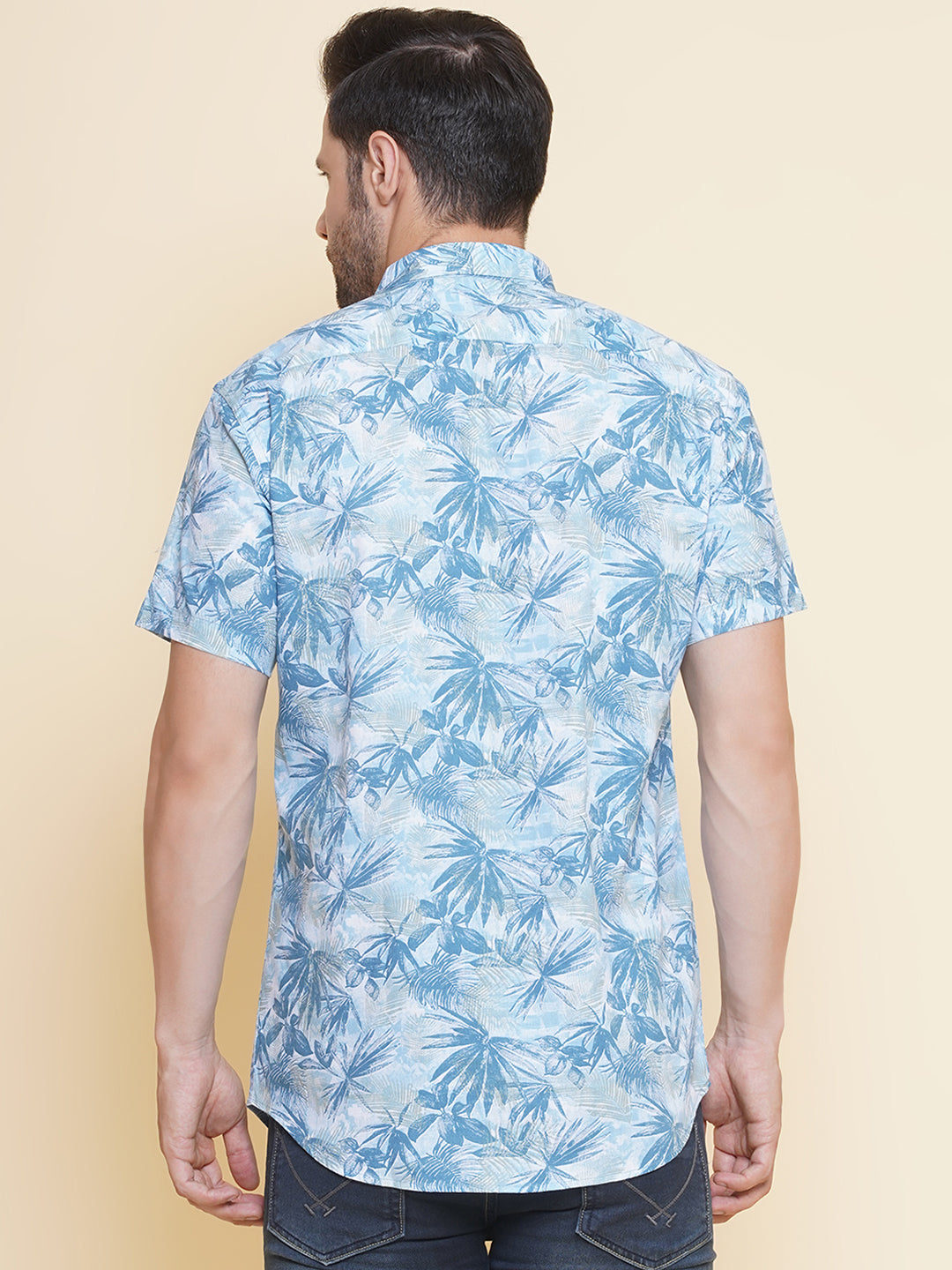 Louis Monarch Men Regular Fit Blue Printed Spread Collar Casual Half Shirt