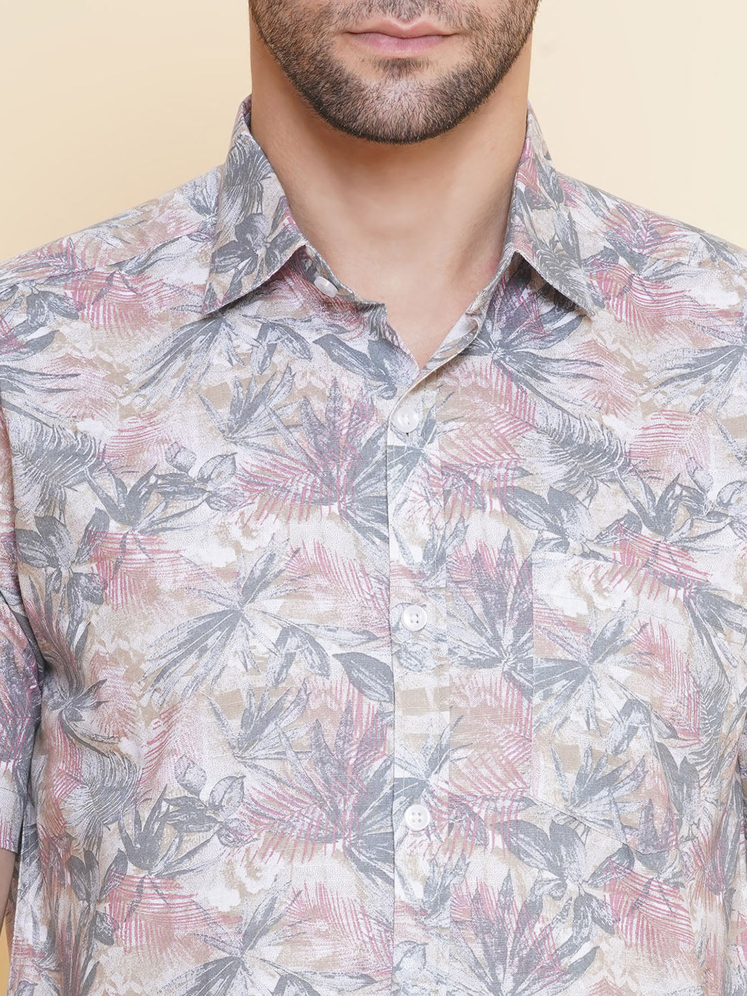 Louis Monarch Men Regular Fit Pink Printed Spread Collar Casual Half Shirt