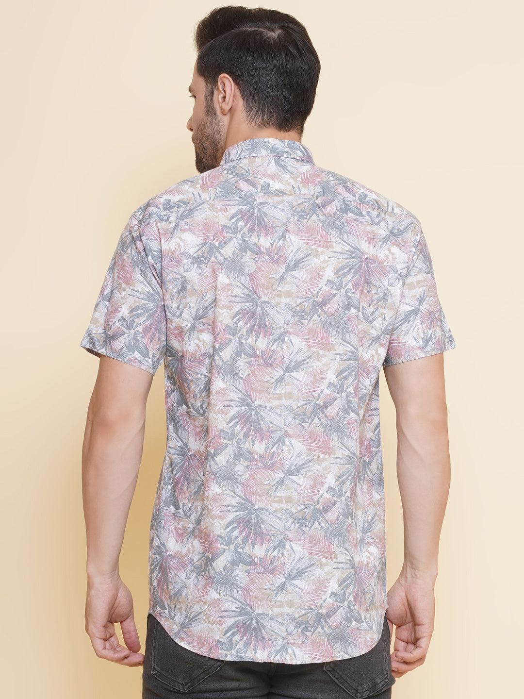 Louis Monarch Men Regular Fit Pink Printed Spread Collar Casual Half Shirt