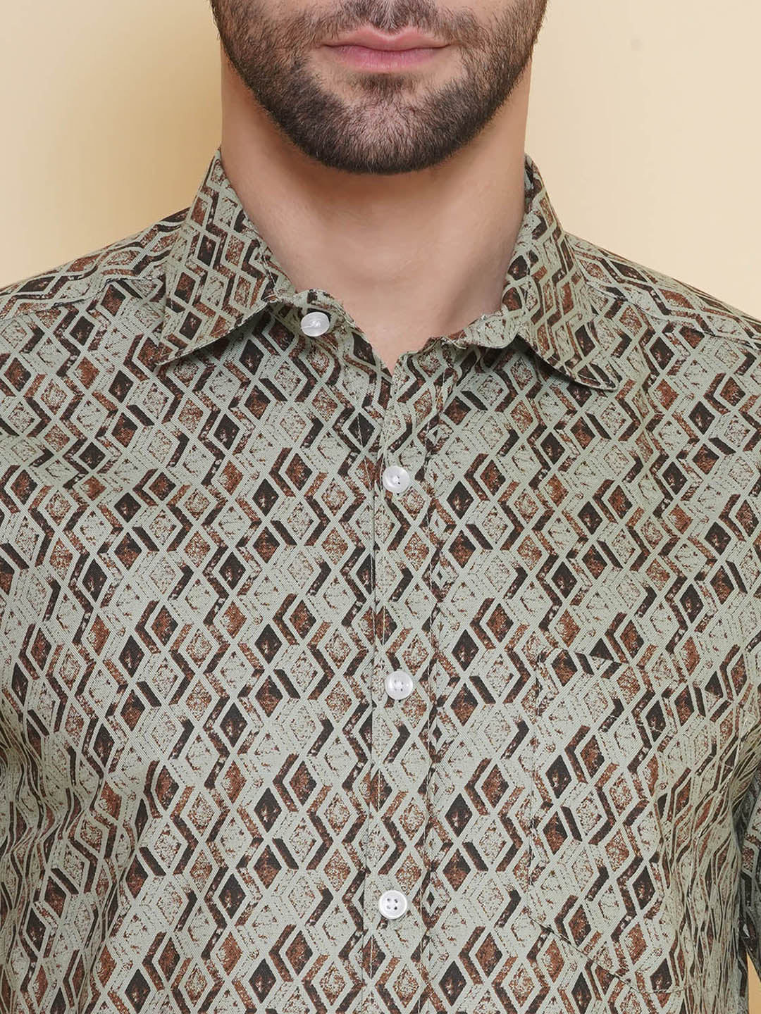 Louis Monarch Men Regular Fit Green Printed Spread Collar Casual Half Shirt