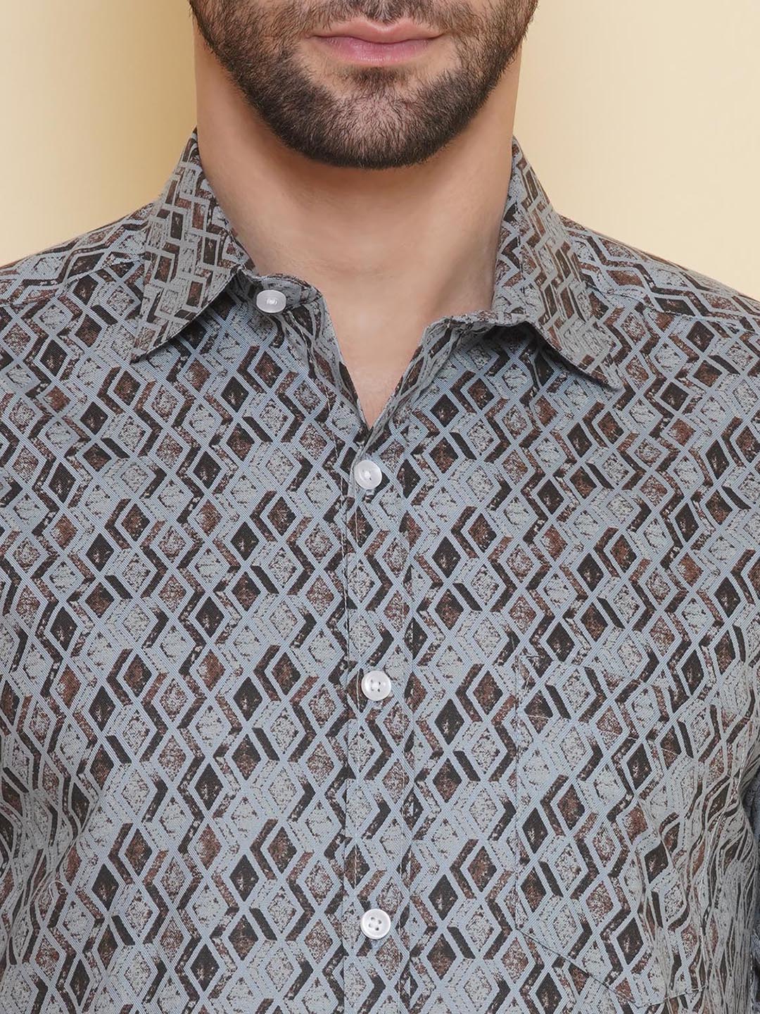 Louis Monarch Men Regular Fit Sky Blue Printed Spread Collar Casual Half Shirt