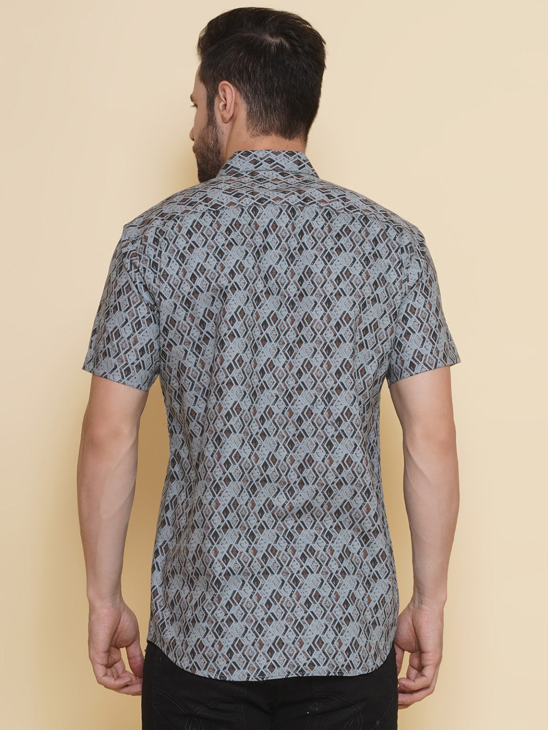 Louis Monarch Men Regular Fit Sky Blue Printed Spread Collar Casual Half Shirt